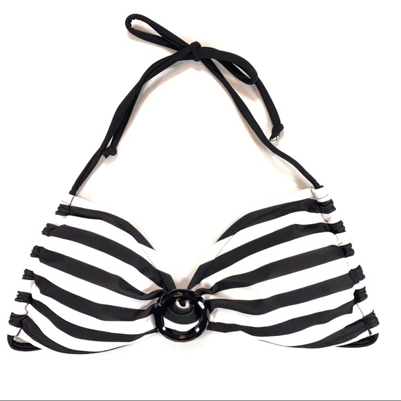 NWOT Xhilaration Black White Stripe Bikini Top M